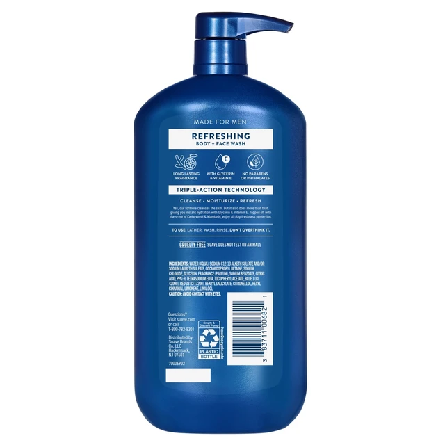Alt view image 3 of 6 - Suave Men Refreshing 2-in-1 Body & Face Wash with Glycerin & Vitamin E 30FL OZ