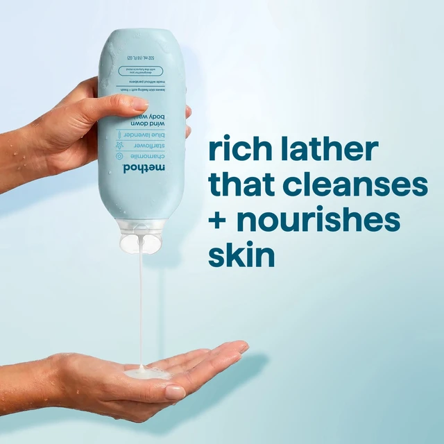 Alt view image 4 of 6 - Method Body Wash Wind Down, 18 fl oz, Made Without Parabens, Notes of Chamomile, Starflower & Blue Lavender, Leaves Skin Soft and Moisturized