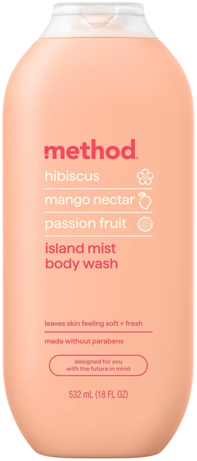 Main image of Method Body Wash Island Mist, 18 fl oz, Soft & Moisturized, Paraben-Free, Notes of Hibiscus, Mango Nectar & Passion Fruit