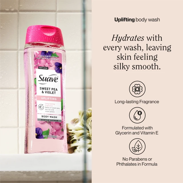 Alt view image 4 of 6 - Suave Sweet Pea & Violet Moisturizing Body Wash with Glycerin & Vitamin E, 18 FL OZ