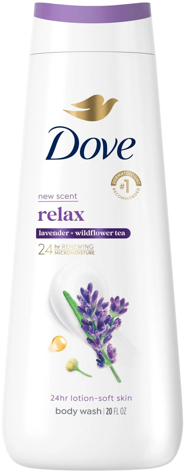 Main image of Dove Body Wash Relax Lavender Oil & Chamomile, 24hr Lotion-Soft Skin Moisturizing Cleanser, No Sulfates No Parabens, 20 fl oz