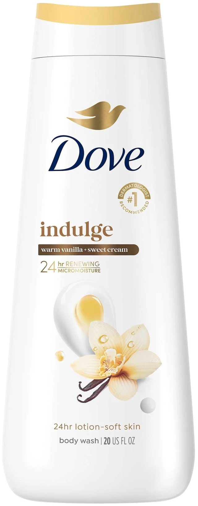 Main image of Dove Indulge Body Wash Warm Vanilla + Sweet Cream, 20 fl oz, for Hydrated & Soft Skin