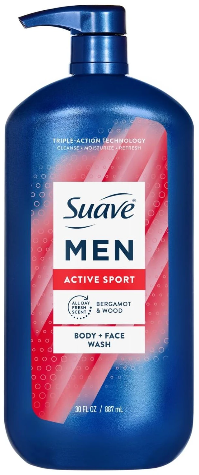 Main image of Suave Men Active Sport 2-in-1 Body & Face Wash with Glycerin & Vitamin E, 30 fl oz