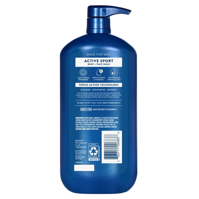 Alt view image 6 of 6 - Suave Men Active Sport 2-in-1 Body & Face Wash with Glycerin & Vitamin E, 30 fl oz