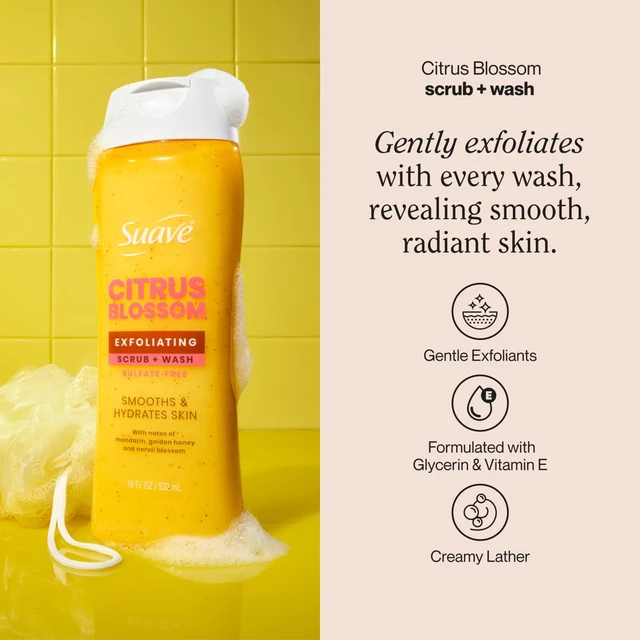 Alt view image 5 of 5 - Suave Citrus Blossom Exfoliating Body Wash & Scrub with Glycerin & Vitamin E, 18 FL OZ