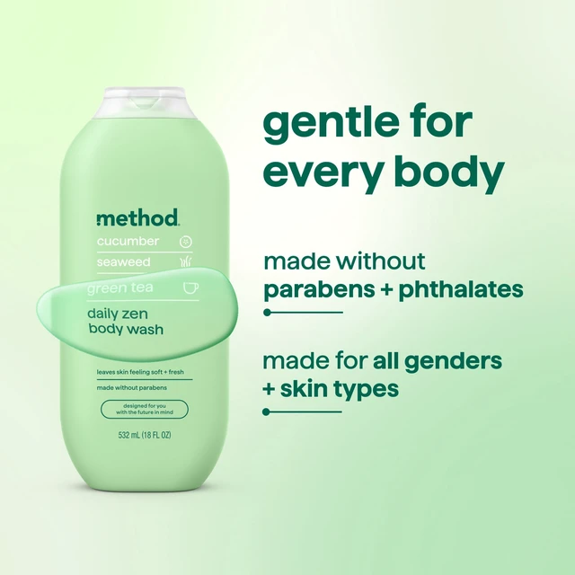 Alt view image 2 of 6 - Method Daily Zen Body Wash, Cucumber Seaweed & Green Tea, Paraben-Free, 18fl oz