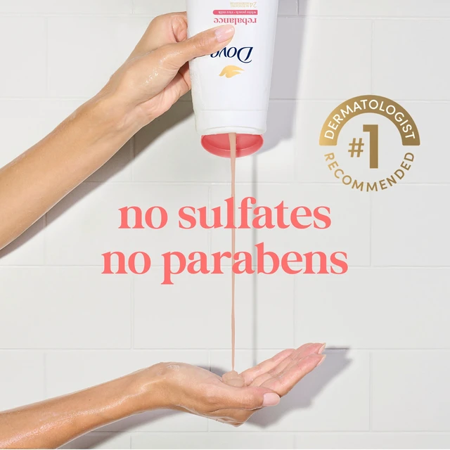 Alt view image 6 of 6 - Dove Body Wash Rebalance White Peach & Rice Milk, 24hr Lotion-Soft Skin, No Sulfates No Parabens, 20 fl oz