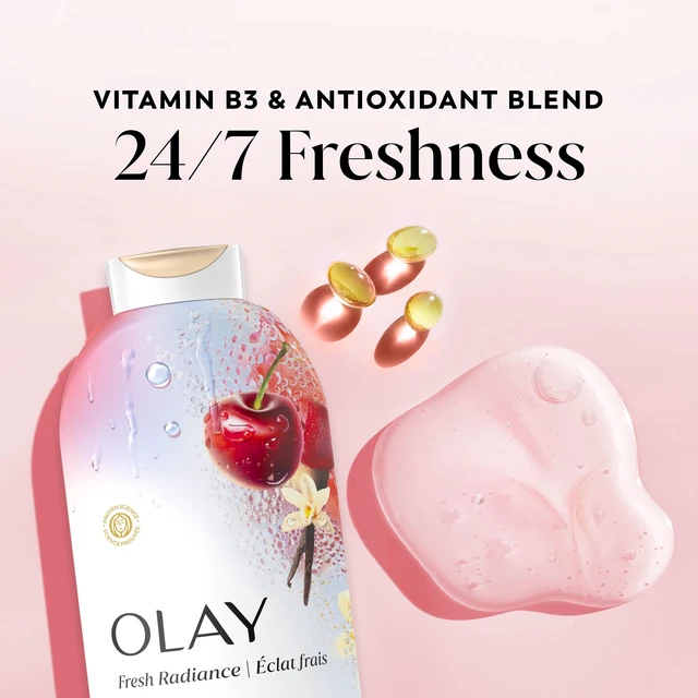 Alt view image 4 of 5 - Olay Fresh Radiance Body Wash, Black Cherry and Vanilla Essence, Vitamin B3 and Antioxidant Blend, 22 fl oz