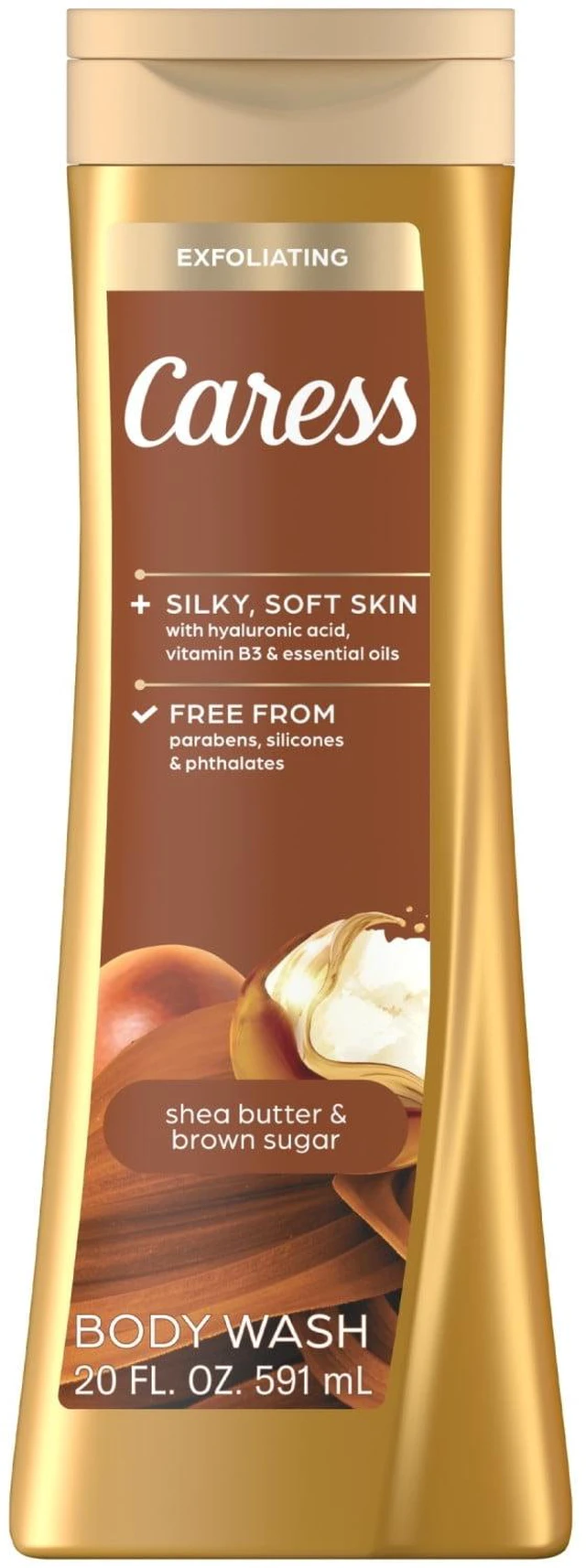 Main image of Caress Shea Butter & Brown Sugar Body Wash, Exfoliating & Moisturizing, Hyaluronic Acid, 20 oz