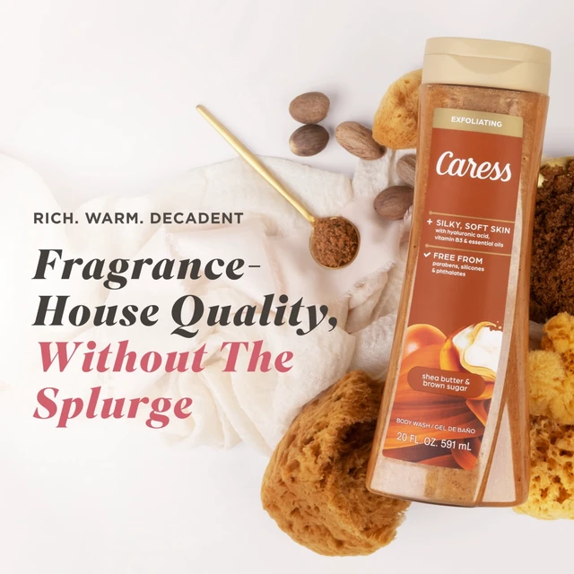 Alt view image 5 of 6 - Caress Shea Butter & Brown Sugar Body Wash, Exfoliating & Moisturizing, Hyaluronic Acid, 20 oz