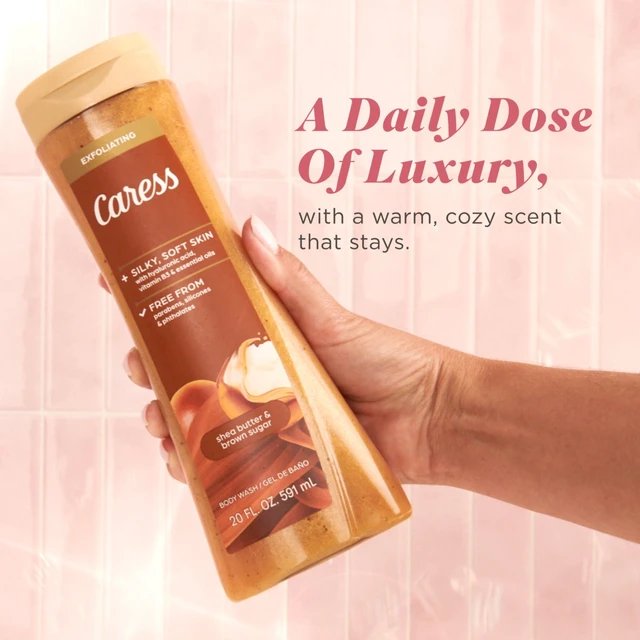 Alt view image 3 of 6 - Caress Shea Butter & Brown Sugar Body Wash, Exfoliating & Moisturizing, Hyaluronic Acid, 20 oz