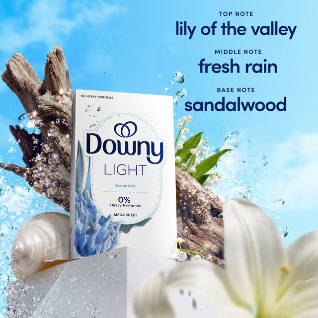 Alt view image 3 of 5 - Downy Light Mega Dryer Sheets Fabric Softener Ocean Mist 130 Count