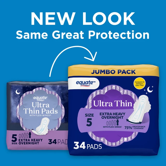 Alt view image 6 of 6 - Equate Ultra Thin Pads with Flexi-Wings, Extra Heavy Overnight Absorbency, Size 5, 34 Count
