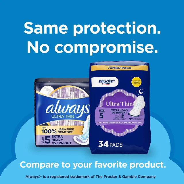Alt view image 3 of 6 - Equate Ultra Thin Pads with Flexi-Wings, Extra Heavy Overnight Absorbency, Size 5, 34 Count