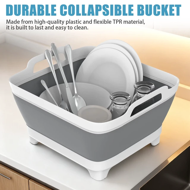 Alt view image 6 of 7 - Collapsible Dish Basin 9L/2.4Gal, Portable Wash Basin with Drain Plug, Space Saving Foldable Bucket, Kitchen Sink for Camping, Vegetable Washing, RV