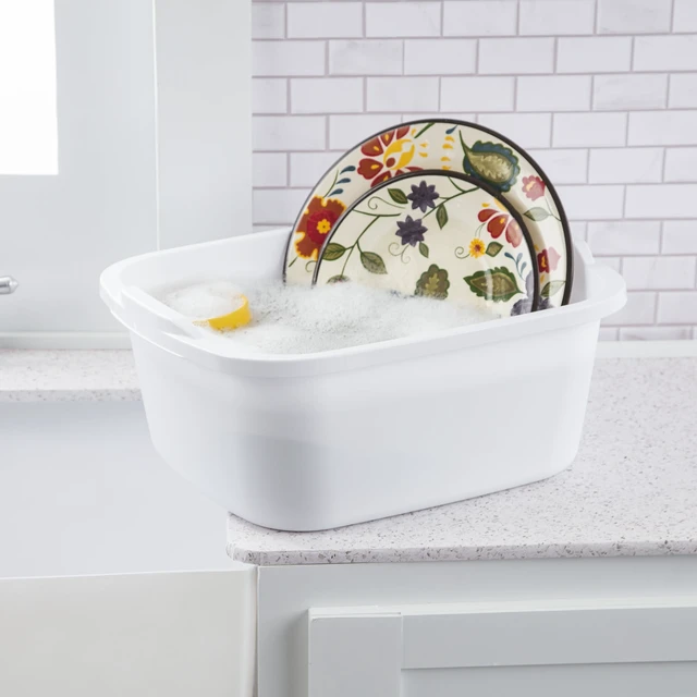Alt view image 3 of 6 - Sterilite 18Qt Dishpan (2-Pack), Multi-Purpose Plastic Wash Tub, White, for Kitchen Sink Organization and Drying