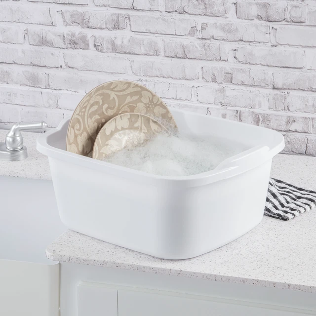 Alt view image 5 of 6 - Sterilite 18Qt Dishpan (2-Pack), Multi-Purpose Plastic Wash Tub, White, for Kitchen Sink Organization and Drying
