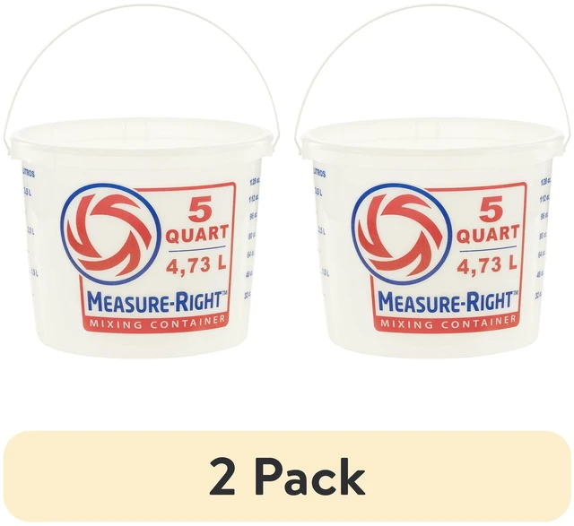 Main image of United Solutions Measure Right 5 Quart Round Plastic Mixing Bucket, Translucent, 2 Pack