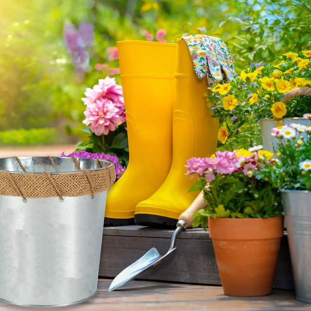 Alt view image 3 of 5 - On the Surface Large Decorative Galvanized Tin Pail with Rope Handles