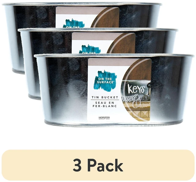 Main image of On the Surface 3 Pack Small Oval Tin Silver Bucket, Galvanized Metal Pail