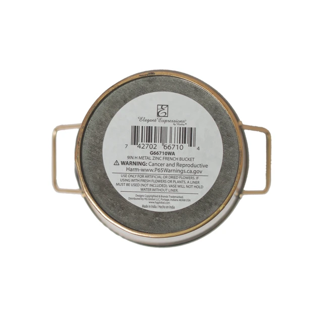 Alt view image 3 of 6 - Hosley Elegant Expressions Metal French Bucket with Handles, 9'', Black Zinc with Gold Trim