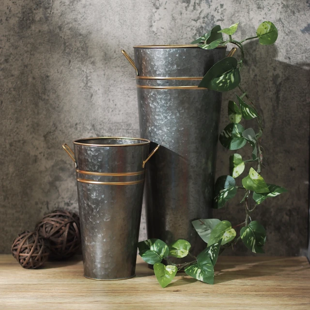 Alt view image 2 of 6 - Hosley Elegant Expressions Metal French Bucket with Handles, 9'', Black Zinc with Gold Trim