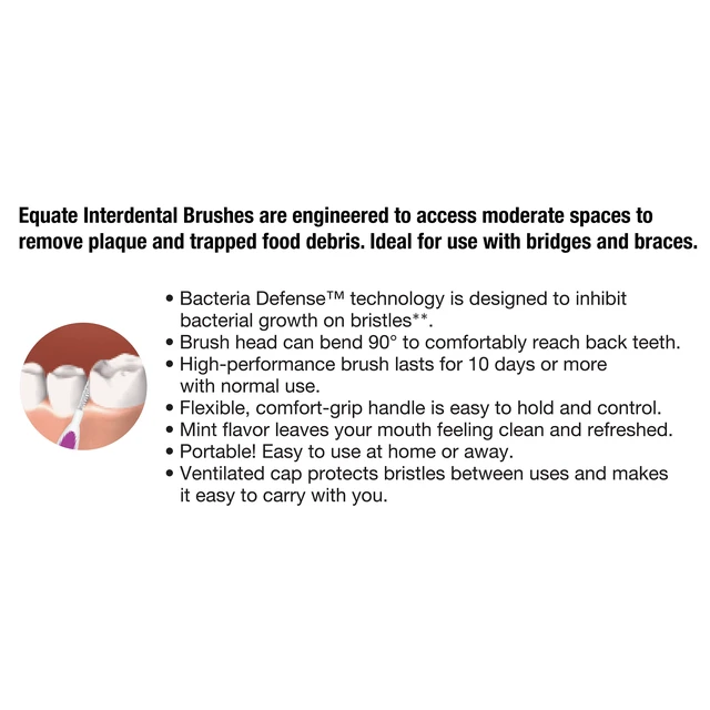 Alt view image 6 of 6 - Equate Interdental Brushes Moderate Mint 20 Count