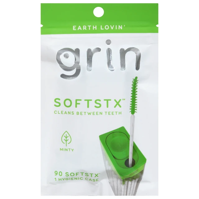 Alt view image 2 of 2 - Grin Softstx Gentle Dental Picks, 90 Count, Soft Flexible Bristles, Textured Plaque Removing Toothpick, Minty Flavor, Refillable Hygienic Case, for Braces Bridges and Imp