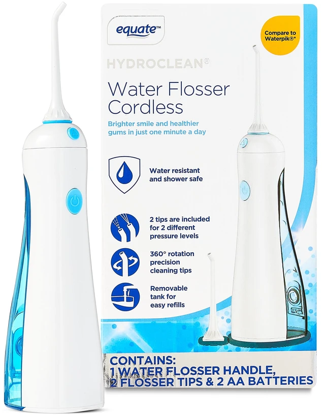 Main image of Equate HydroClean Cordless Water Flosser with Removable Tank and 2 Pressure Cleaning Tips, White