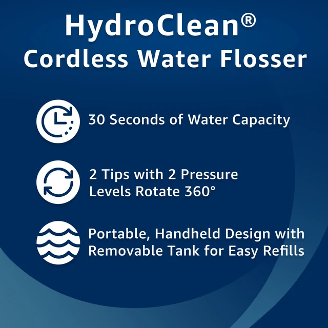 Alt view image 5 of 6 - Equate HydroClean Cordless Water Flosser with Removable Tank and 2 Pressure Cleaning Tips, White