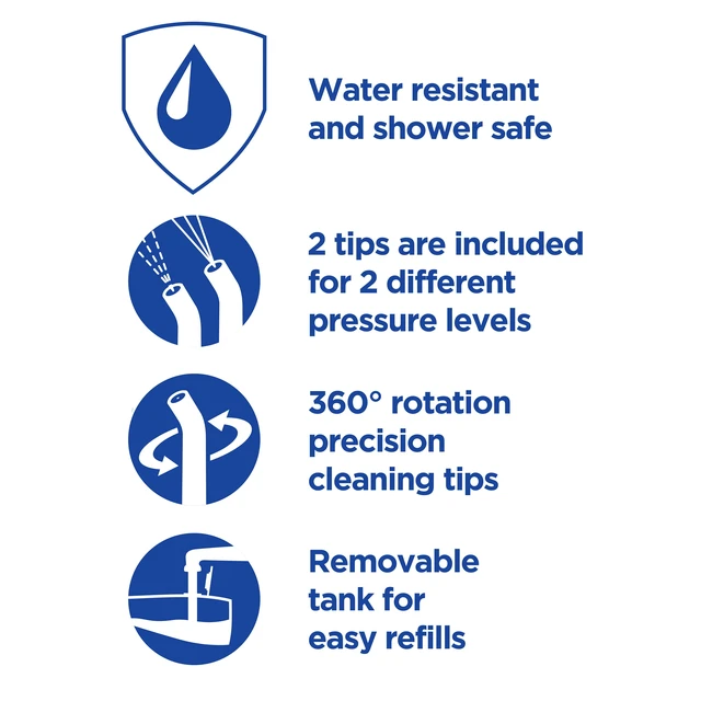 Alt view image 6 of 6 - Equate HydroClean Cordless Water Flosser with Removable Tank and 2 Pressure Cleaning Tips, White
