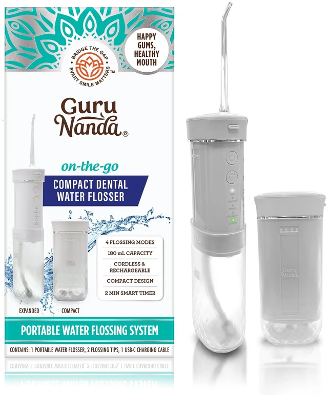 Main image of GuruNanda Compact Dental Water Flosser, 180mL, Travel Size, White