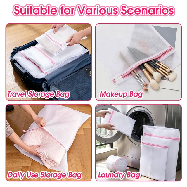 Alt view image 3 of 6 - 7-Piece Mesh Laundry Bags for Washing Machine with Anti-Rust Zipper, Multi-Size Reusable Delicates Wash Bags for Lingerie, Socks, Travel Storage