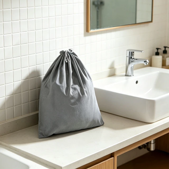 Alt view image 6 of 6 - Mainstays Drawstring Polyester Cotton Laundry Bag in Gray for Clothing Storage