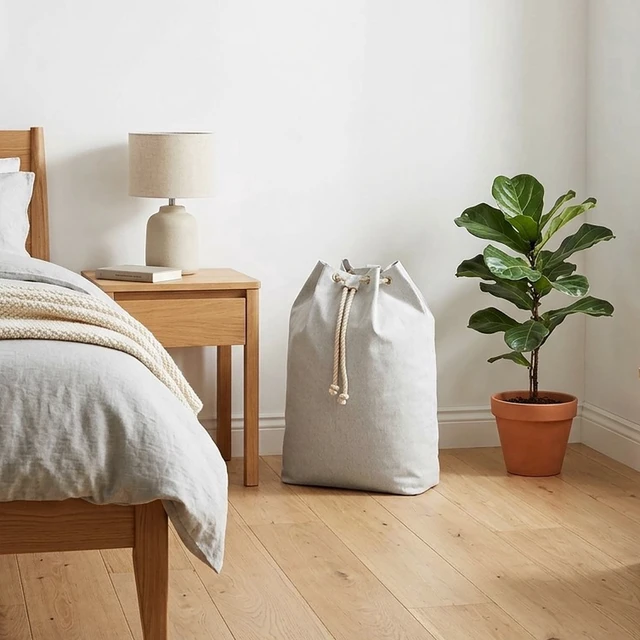 Alt view image 2 of 6 - Better Homes & Gardens Laundry Bag, Gray, Polyester and Cotton Canvas, 15in W x 7in D x 24.5in H