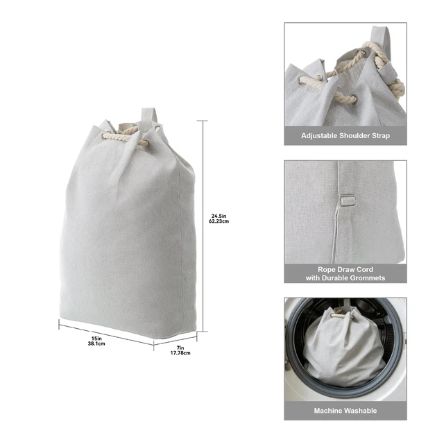 Alt view image 6 of 6 - Better Homes & Gardens Laundry Bag, Gray, Polyester and Cotton Canvas, 15in W x 7in D x 24.5in H