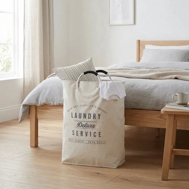 Alt view image 3 of 6 - Better Homes & Gardens Deluxe Laundry Canvas Tote with Aluminum Handles