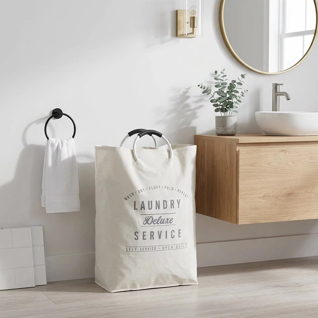 Alt view image 2 of 6 - Better Homes & Gardens Deluxe Laundry Canvas Tote with Aluminum Handles