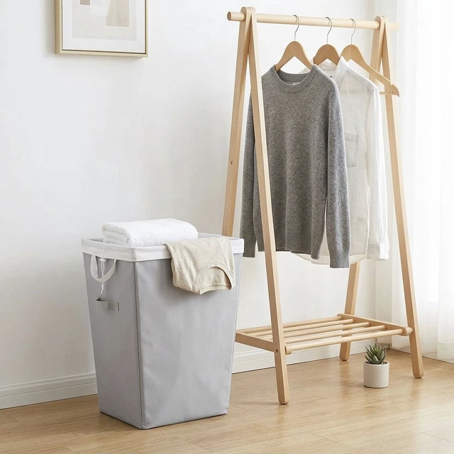 Alt view image 2 of 6 - Mainstays Laundry Hamper with Removable Liner, Slim Rectangular, Gray, Polyester