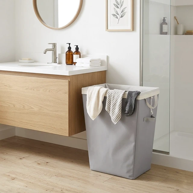 Alt view image 6 of 6 - Mainstays Laundry Hamper with Removable Liner, Slim Rectangular, Gray, Polyester