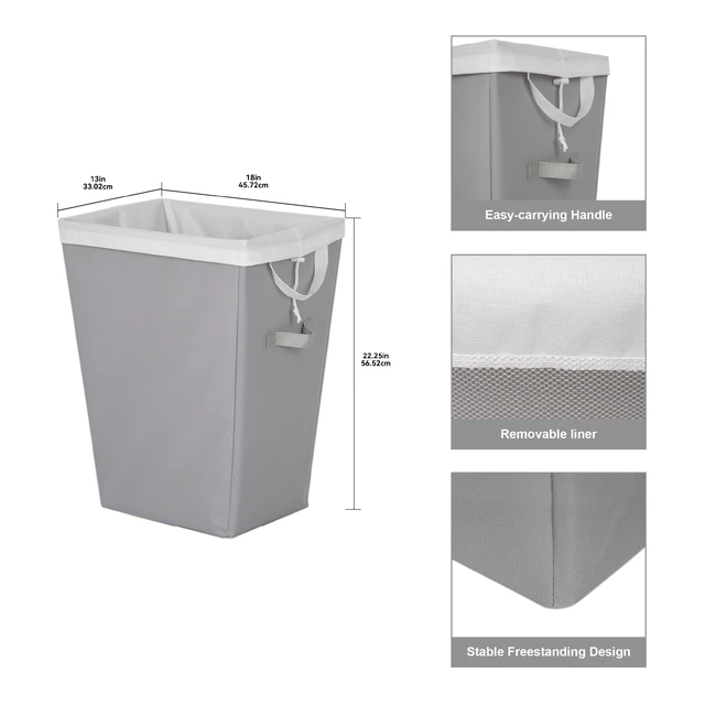 Alt view image 5 of 6 - Mainstays Laundry Hamper with Removable Liner, Slim Rectangular, Gray, Polyester