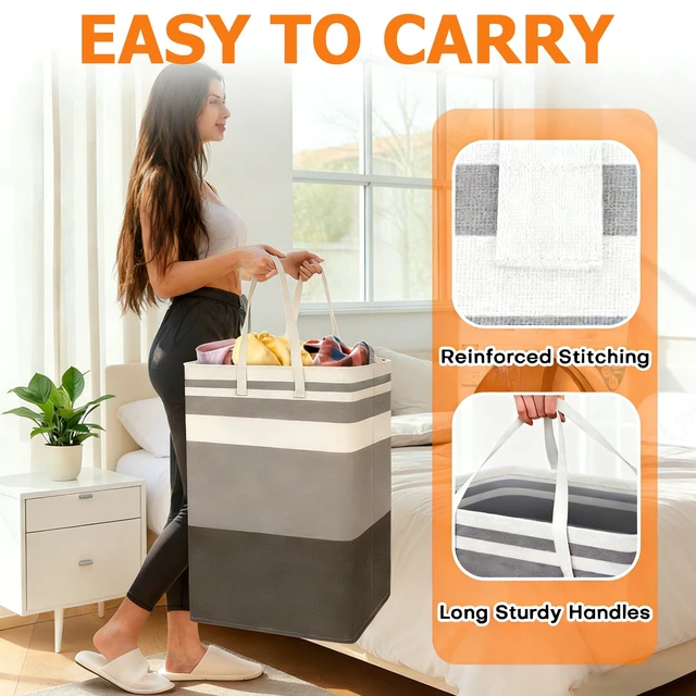 Alt view image 4 of 6 - Cisilov Laundry Baskets 2 Pack, Large Collapsible Freestanding Dirty Clothes Basket with Handles, in Laundry Room, College Dorm, Bathroom, Bedroom, Grey
