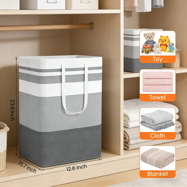 Alt view image 3 of 6 - Cisilov Laundry Baskets 2 Pack, Large Collapsible Freestanding Dirty Clothes Basket with Handles, in Laundry Room, College Dorm, Bathroom, Bedroom, Grey