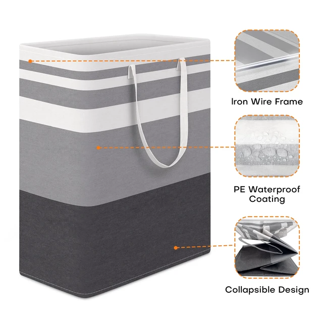 Alt view image 5 of 6 - Cisilov Laundry Baskets 2 Pack, Large Collapsible Freestanding Dirty Clothes Basket with Handles, in Laundry Room, College Dorm, Bathroom, Bedroom, Grey