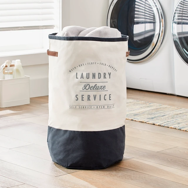 Alt view image 4 of 6 - Better Homes & Gardens Laundry Hamper Ivory/Grey Canvas 16in x 25in