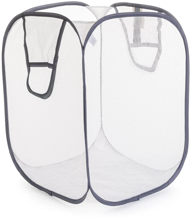 Main image of Mainstays Jumbo Mesh Pop-Up Laundry Hamper, White with Grey Trim