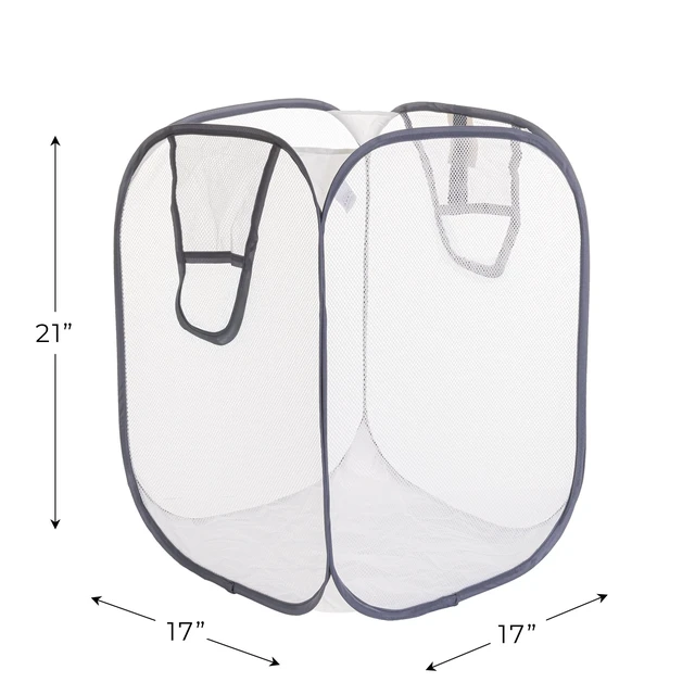 Alt view image 2 of 6 - Mainstays Jumbo Mesh Pop-Up Laundry Hamper, White with Grey Trim