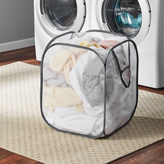 Alt view image 6 of 6 - Mainstays Jumbo Mesh Pop-Up Laundry Hamper, White with Grey Trim