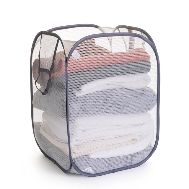 Alt view image 4 of 6 - Mainstays Jumbo Mesh Pop-Up Laundry Hamper, White with Grey Trim