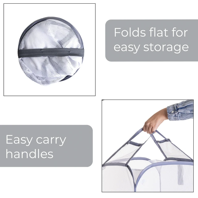 Alt view image 3 of 6 - Mainstays Jumbo Mesh Pop-Up Laundry Hamper, White with Grey Trim